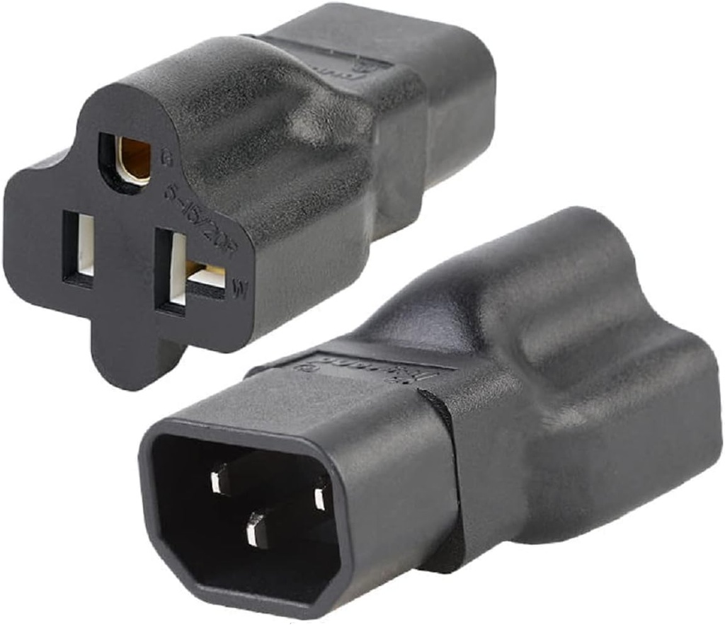 2-in-1 IEC C14 to T Blade 20Amp AC Power Converter - Toptekits C14 to 5-15R/5-20R Adapter