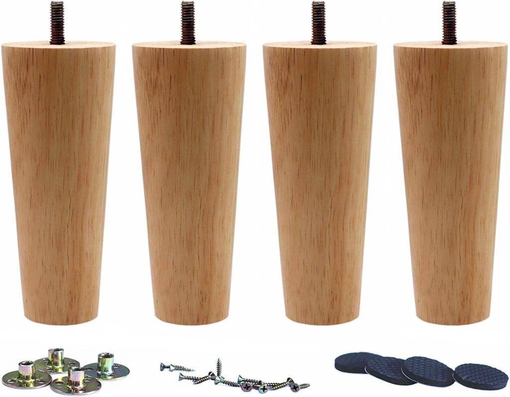 Set of 4 6" Straight Solid Wood Replacement Furniture Legs for Sofa, Couch, Chair, Ottoman, Coffee Table, Cabinet - Round Wood Legs by WEICHUAN