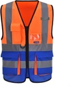 XSMALL Orange Blue High Visibility Safety Vest with Reflective Strips and 7 Pockets