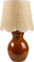 Rust, Brown, Beige Boho Ceramic and Jute Bedside Table Lamp - 15" Height - Living Room End Side Lighting