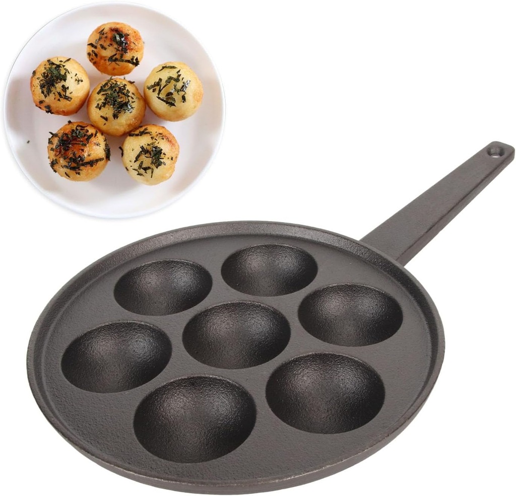 7-Hole Takoyaki Pan, Nonstick Cast Iron Grill Plate for Pancake Balls, Takoyaki Maker Tray for Baking