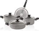 7-Piece Karaca Biogranit Cookware Set in Gray with Non-Stick Coating and Glass Lids - Dishwasher-Safe Granite Pot and Pan Set