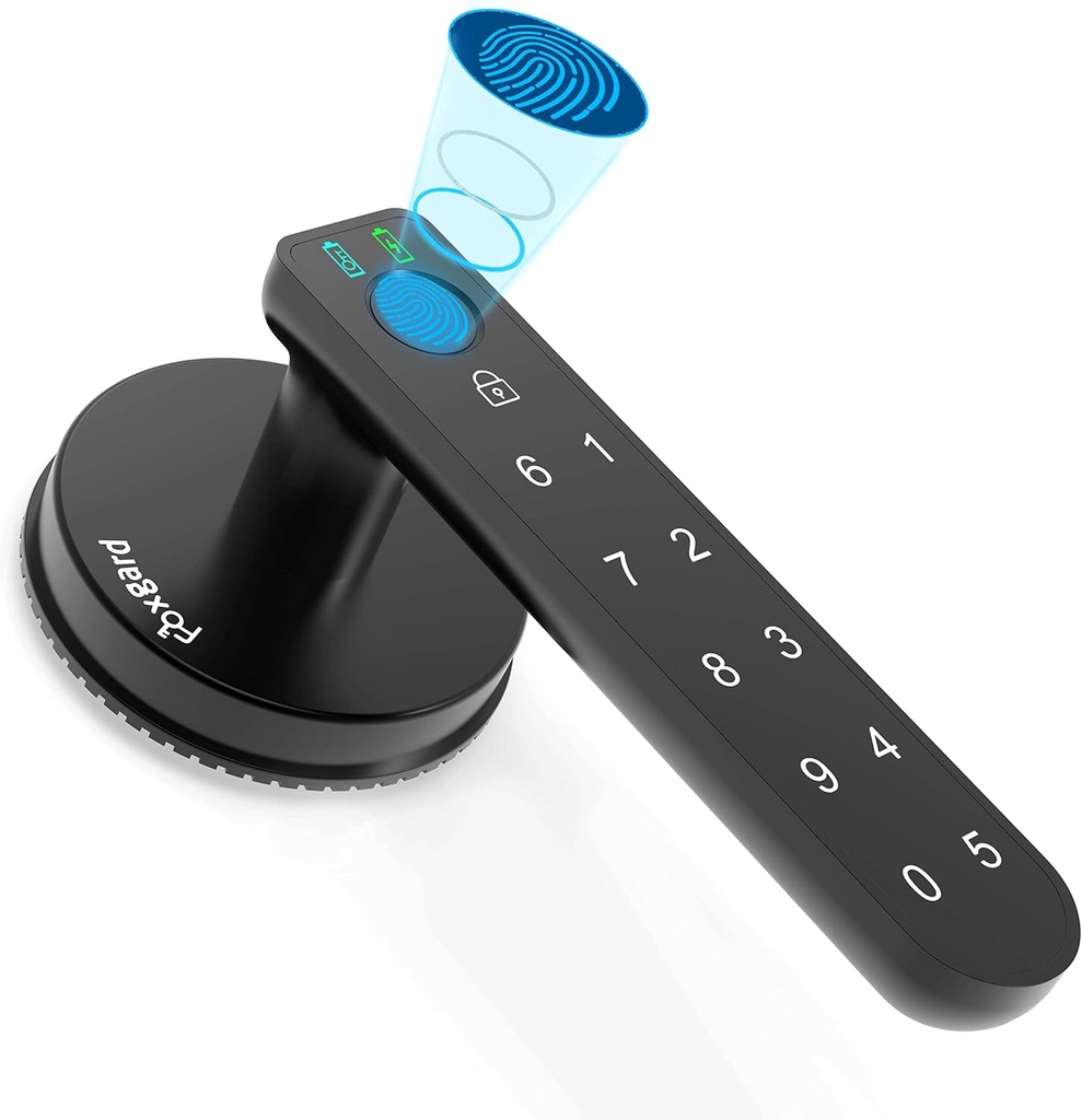Foxgard Smart Fingerprint Door Lock with Keypad - Biometric Electronic Knob for Home, Bedroom, Office - Round Design, Auto Lock Mode, 100 Fingerprints, 50 Codes