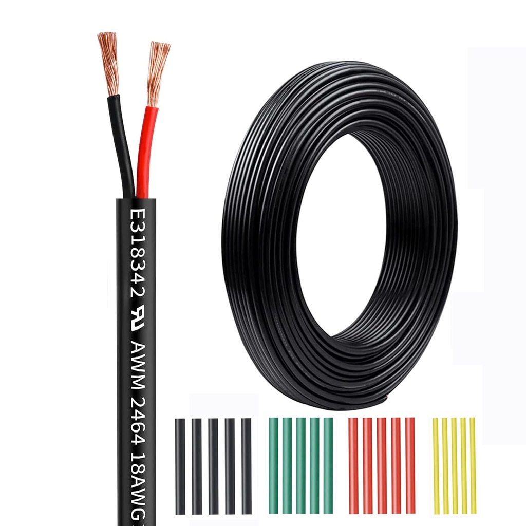 100Ft 18AWG 2C Premium Electrical Wire Stranded Copper Cable for LED Lighting & Automotive - qintxgrtysen 18 Gauge Low Voltage PVC Cord