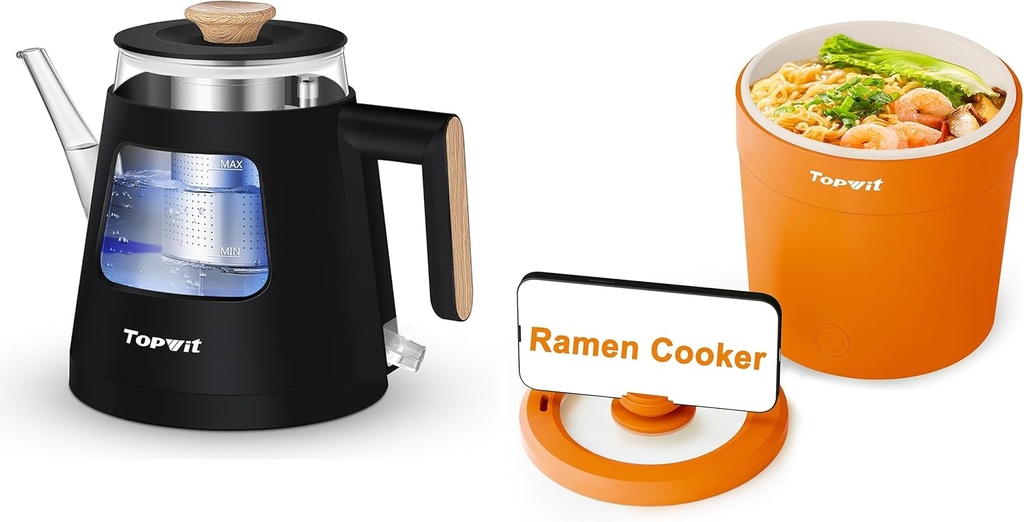 Topwit Mini Electric Pot 1L in Orange with Removable Stainless Steel Infuser - Ramen Cooker and Tea Kettle