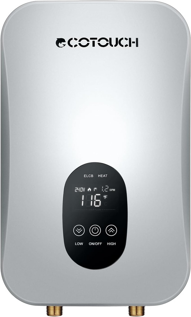 ECOTOUCH 240V Electric Tankless Water Heater for Instant Hot Water at Sink/Faucet - Self Modulating Technology, 6.5kW Silver ECO60S