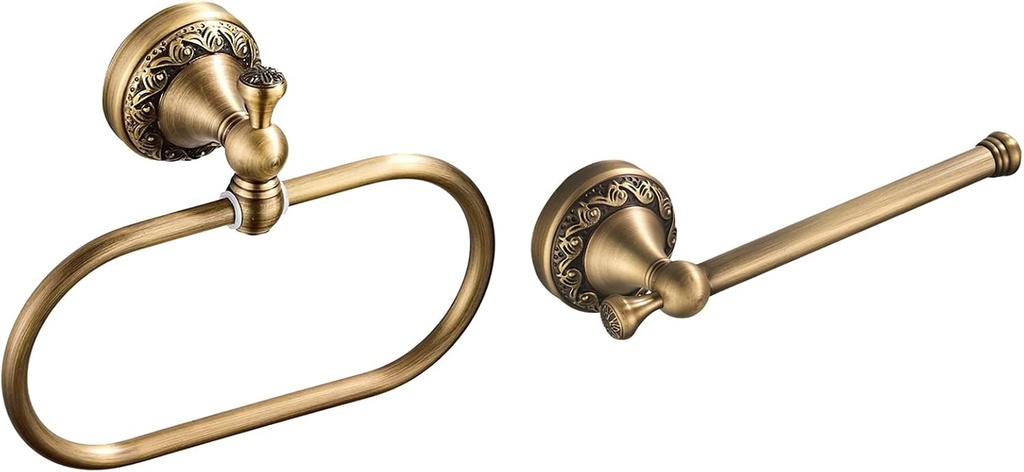 Vintage Brass Bathroom Accessories Set - Toilet Paper Holder, Towel Ring, and Hand Towel Holder Wall Mounted