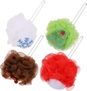 Set of 4 Christmas Bath Loofah Sponges with Santa Claus, Xmas Tree, Reindeer, and Snowflake Designs - Exfoliating Mesh Pouf Body Scrubber for Festive Holiday Shower