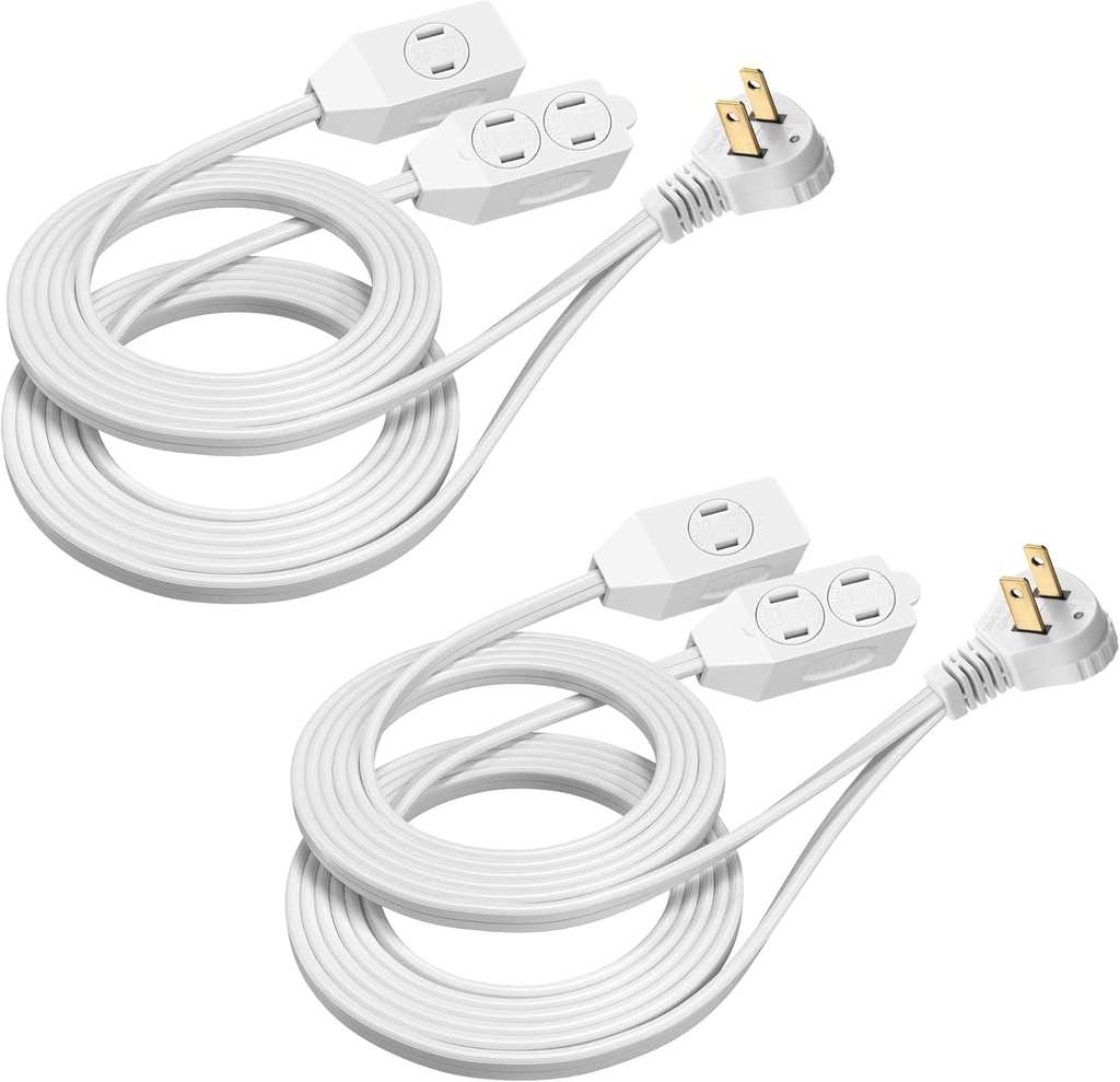 DEWENWILS 12 Ft Twin Extension Cord Indoor, Flat Double Outlet Power Cable, 6 Polarized Outlets with Safety Cover, ETL Listed - 2 Pack