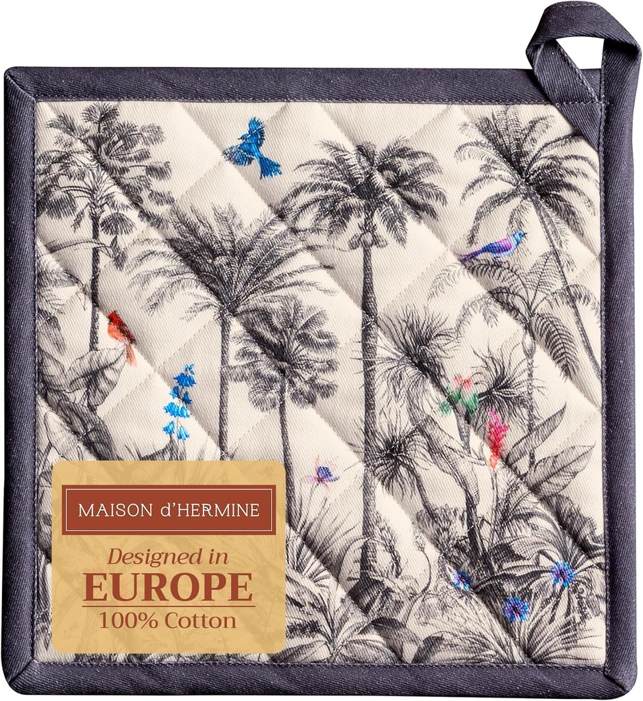 Maison d' Hermine Amazonia Hot Pads: 100% Cotton Pot Holders for Cooking, Grilling, and Microwave Barbeque - Heat Resistant with Hanging Loop - Thanksgiving/Christmas Design - 8"x8