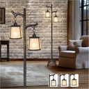 68" Farmhouse Floor Lamp with Mica Shade - Modern Industrial Vintage Standing Lamp for Living Room, Bedroom, and Office - Stepless Dimmable Rustic Tree Trunk Design - Includes Bulb