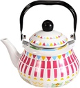 Enameled Coffee Pot with Colorful Geometric Patterns - Stylish Pear-Shaped Tea Kettle for Stovetop Use (White, 1.5L)