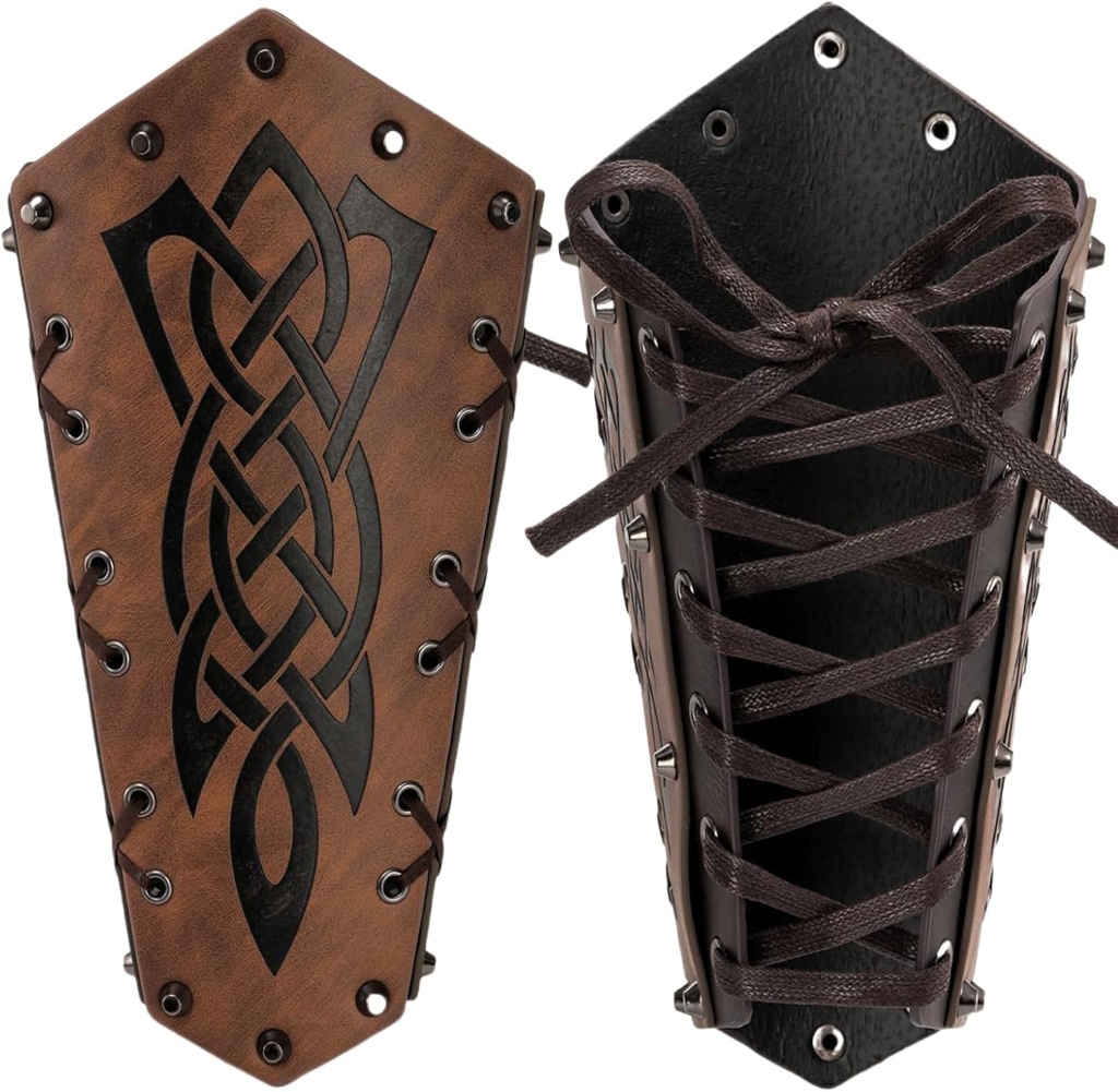 Medieval Arm Bracers Set - Halloween Leather Gauntlet Wristbands for Men and Women - Viking Embossed Arm Guards - Wide Knight Arm Gauntlets - Vintage Renaissance Arm Armor