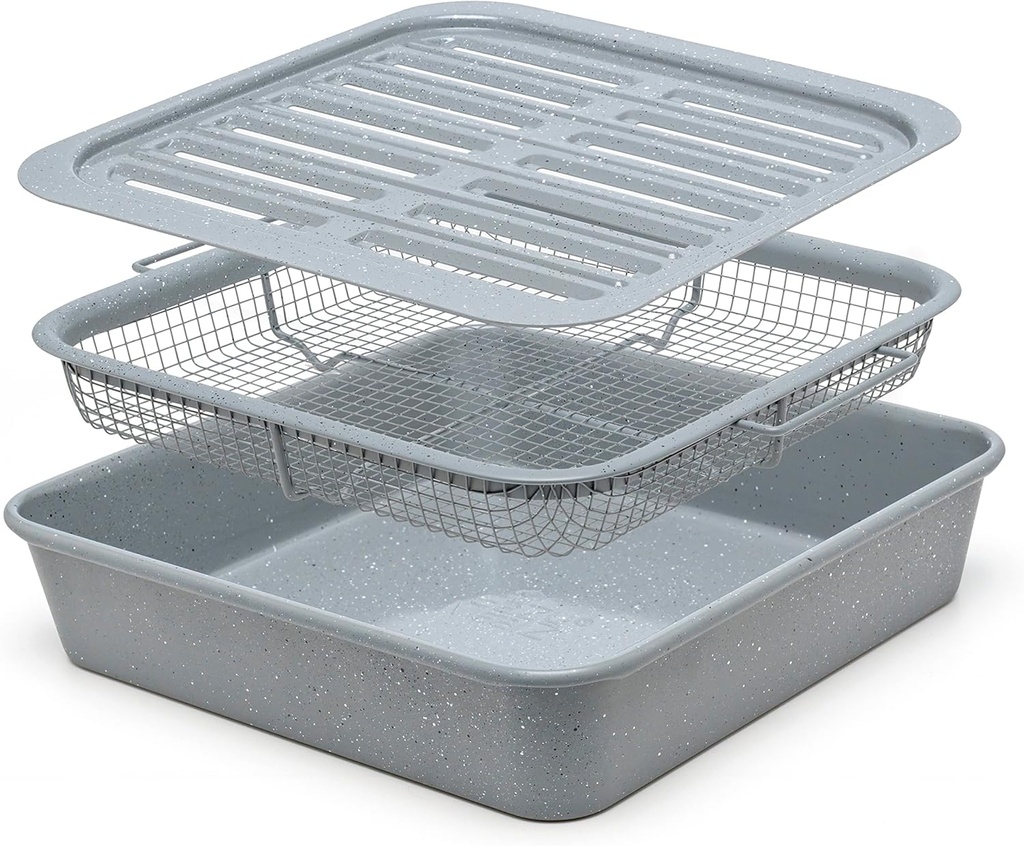 Non-Stick Air Fry Crisper Set with Baking Pan & Utensil Safe Tray - Healthy Cooking Solution