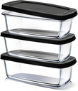 Set of 3 EATEX Glass Bread Loaf Pans with Airtight Lids - Deep 1.9 Qt Glass Food Storage Containers for Homemade Baking