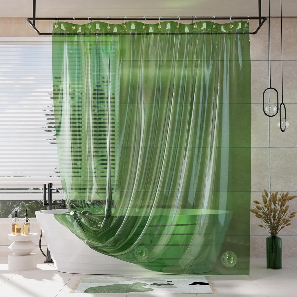 Luxury Heavy Duty EVA Shower Curtain Liner with Rustproof Grommets & Weighted Stones - Clear Green, 72x72