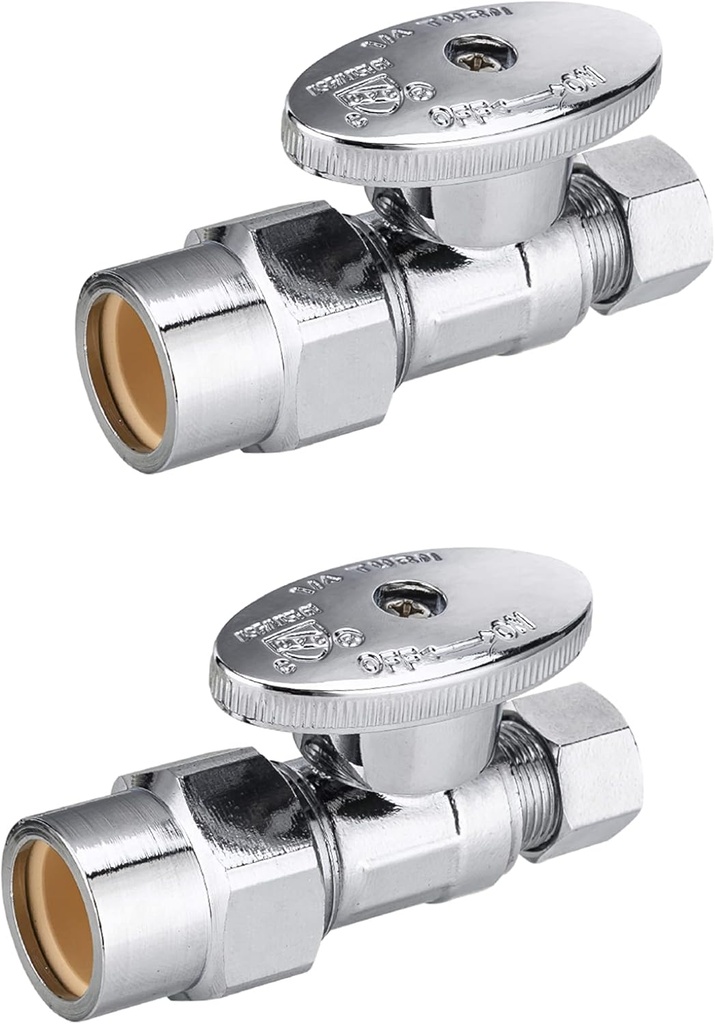 (2 Pack) EFIELD 1/4 Turn Straight Stop Valve 3/8" OD Compression X 1/2" CPVC Pipe Connection, Chrome Plated Brass