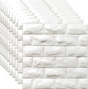 White Foam Brick Wallpaper 3D Wall Panels - Peel and Stick Self-Adhesive Faux Stone Panel for Bedroom - 30PCS (29 Sq Ft)