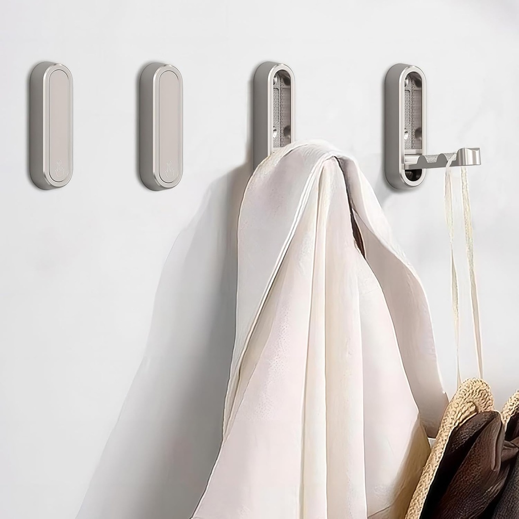 Brushed Nickel Foldable Towel Hooks - Heavy Duty Coat & Purse Hook Wall Mount - Bathroom, Closet, Entryway, Pool, Kitchen Storage Solution (4 Pack)