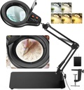 Jeedefi 10X Magnifying Glass with LED Light, Clamp, and Dimmable Color Modes - Hands-Free Desk Lamp Stand for Repair Craft Work