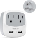 TESSAN US to India Plug Adapter with USB Charger Ports and American Outlets for Travel in South Asia