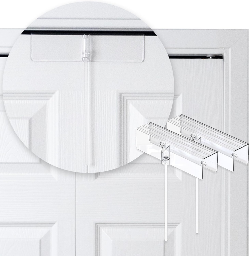 (2-Pack) Safety Innovations Bi-fold Door Lock - Child and Pet Proof - Tool-Free Installation - Unbreakable Clear Polycarbonate - Fits 1 3/8" Thick Wood Doors