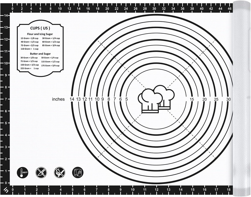 26" x 16" Silicone Baking Mat with Measurements for Dough Rolling, Cookies, Macarons, Bread - Non-Slip Non-Stick Sheet by DANIA & DEAN