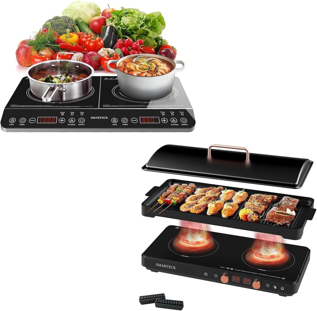SMARTECK Double Induction Cooktop with 2-in-1 Electric Griddle - Bundle Deal
