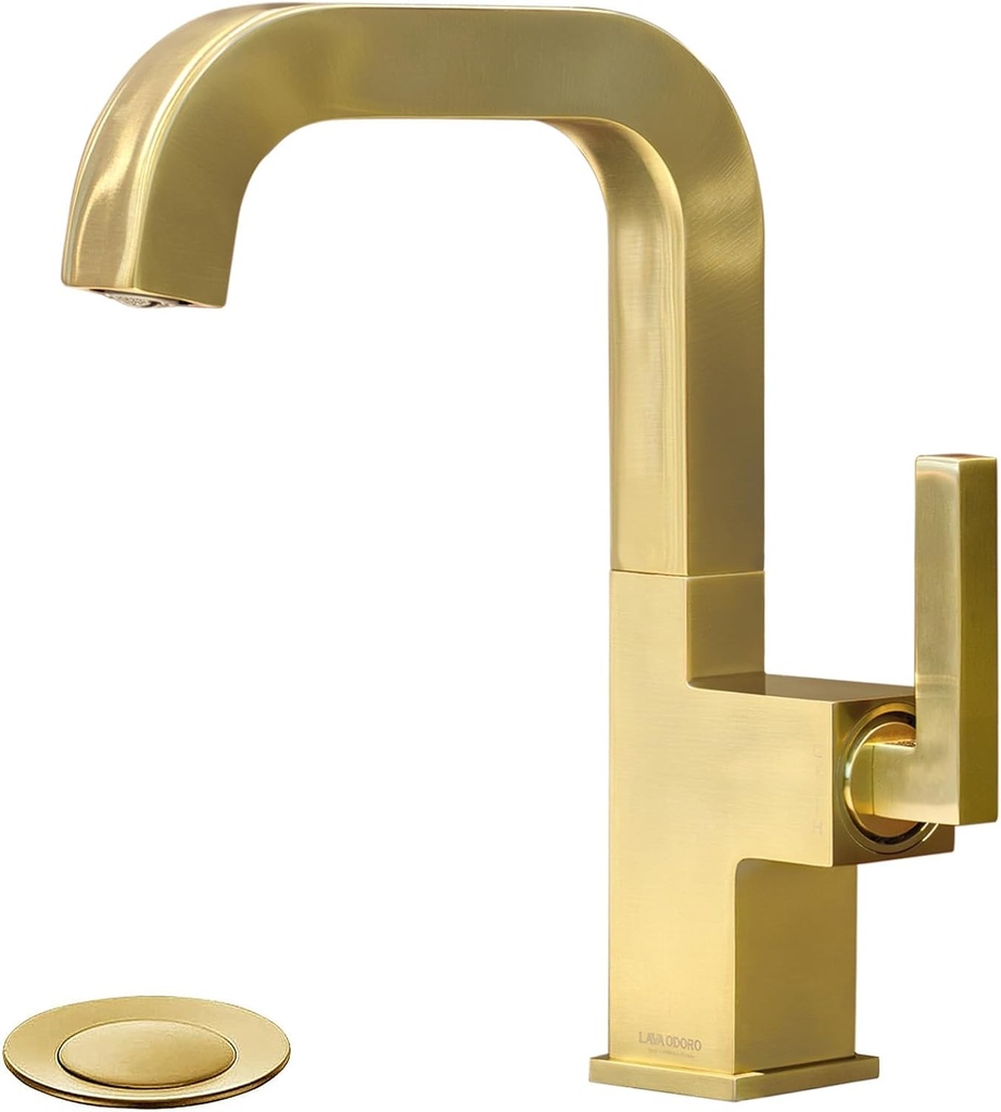 Lava Odoro Brushed Gold Single Handle Bathroom Faucet with Drain Assembly - Brass Vanity Sink Faucet for 1 or 3 Hole Installation