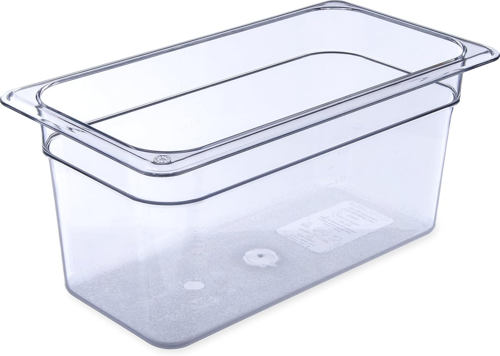 6" Deep Clear Polycarbonate Storplus Food Pan for Catering & Restaurants - 1/3 Size with Spoonable Corners