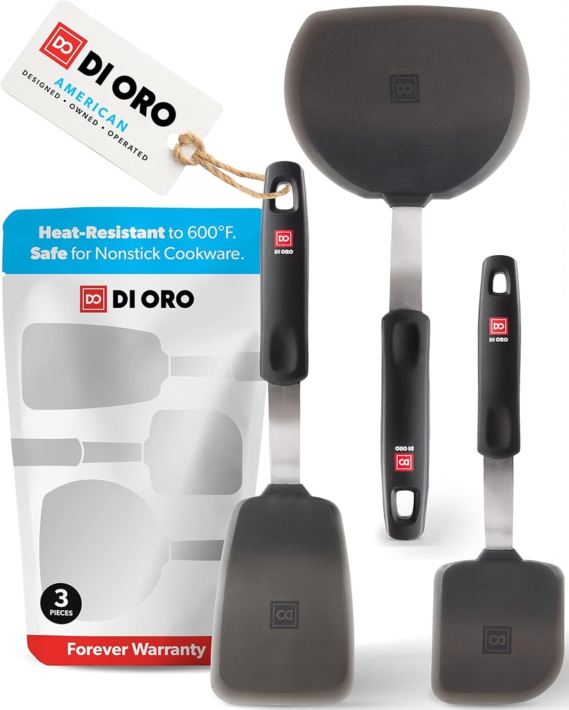 Heat-Resistant Silicone Spatula Set for Kitchen - BPA Free - Nonstick Cookware Safe - Forever Warranty - Turner Spatulas for Cooking (3pc)