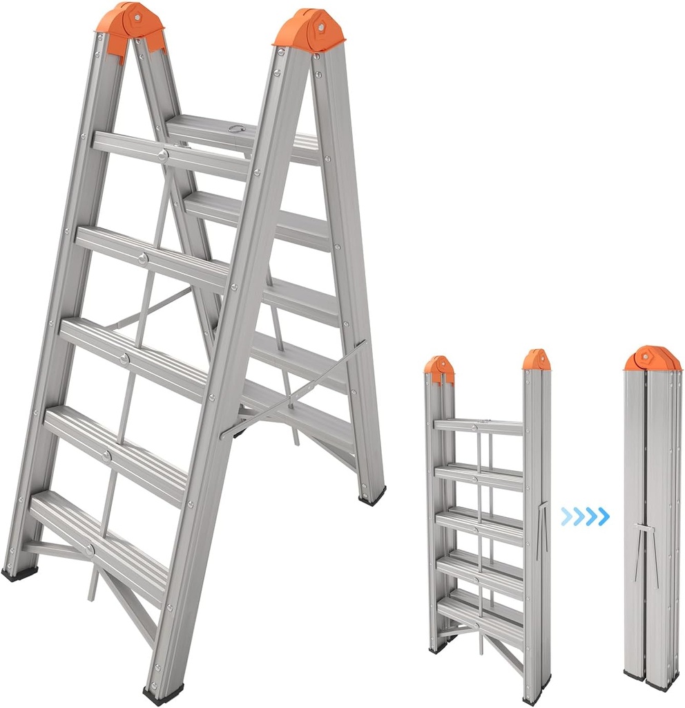 Foldable Aluminum A-Frame Ladder with Wide Anti-Slip Pedal, 5-Step, Lightweight and Portable, 330lb Capacity