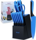 32-Piece Yellow Silicone Cooking Utensils Set with 13-Piece Blue Kitchen Knife Block Set