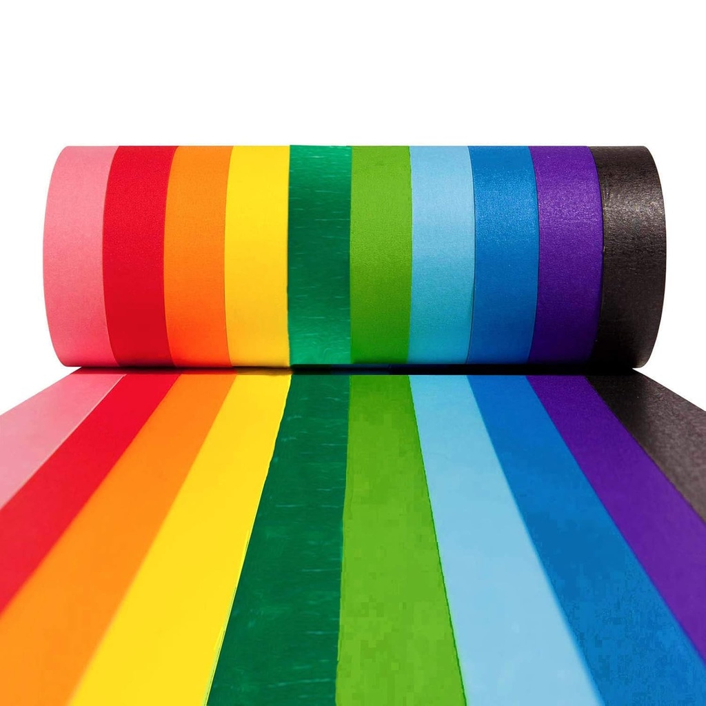 10 Rolls of COLOGO 1 Inch Colored Masking Tape for Arts and Crafts - Rainbow Labelling Tape for School Supplies - 390 Feet Total