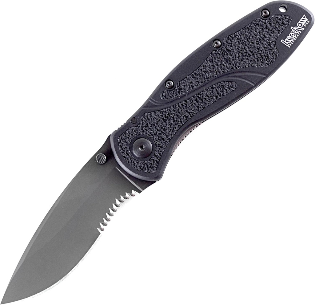 Kershaw Blur 1670BLKST Folding Knife with Black Serrated Blade and Anodized Aluminum Handle