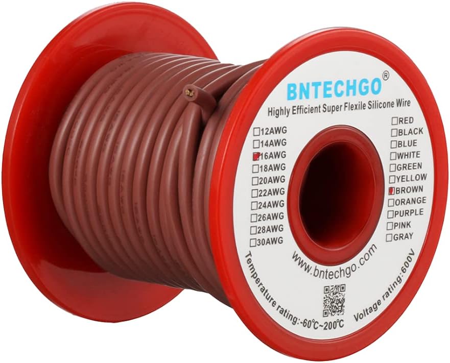 50 ft Brown 16 AWG Silicone Wire Spool - BNTECHGO Flexible Stranded Tinned Copper Wire