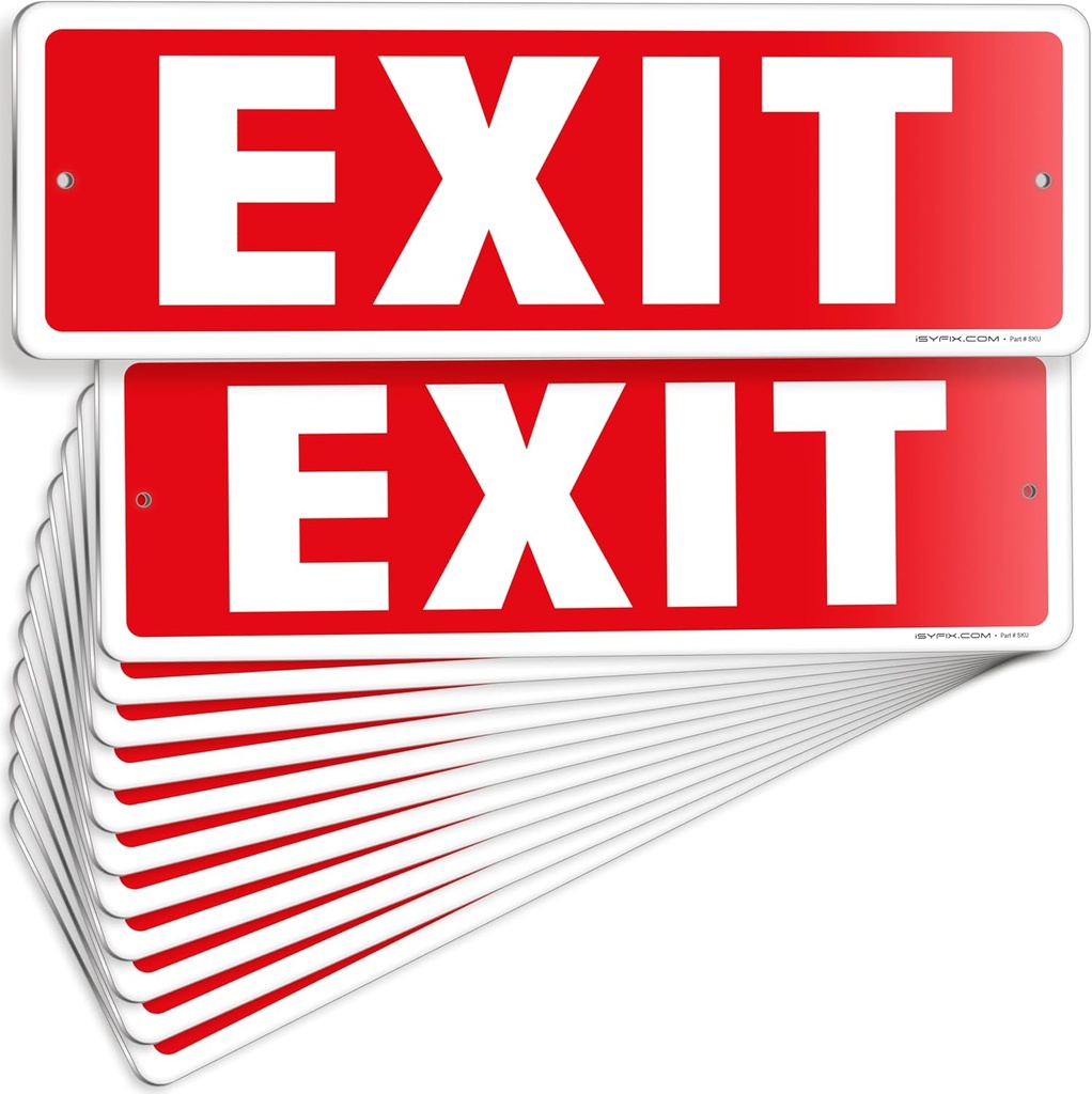 12 Pack iSYFIX Exit Signs - 12x4 Inch, 100% Rust-Free Aluminum, Laminated for Ultimate Protection, Indoor/Outdoor Use, Exterior Exit Signs
