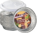 7" Round Aluminum Foil Pans with Clear Lids - 30 Pack | Heavy Duty for Broiling, Baking, Storage | Ideal for Roasting, Takeout, Air Fryer