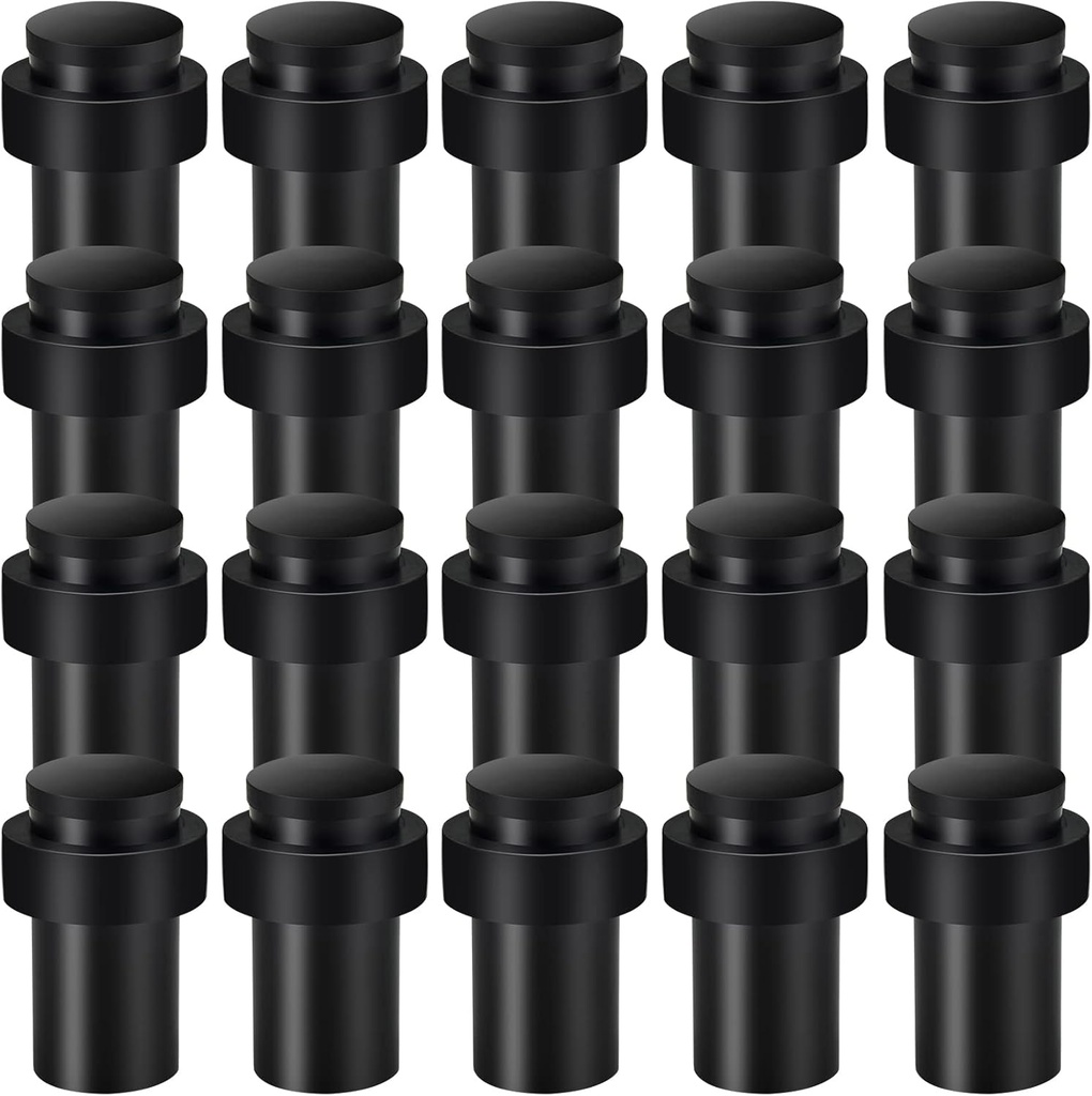 20 Pack Black Door Stops, Heavy Duty Cylindrical Floor Door Stopper Bumper for Bottom of Door - Modern Decorative Wall Protector