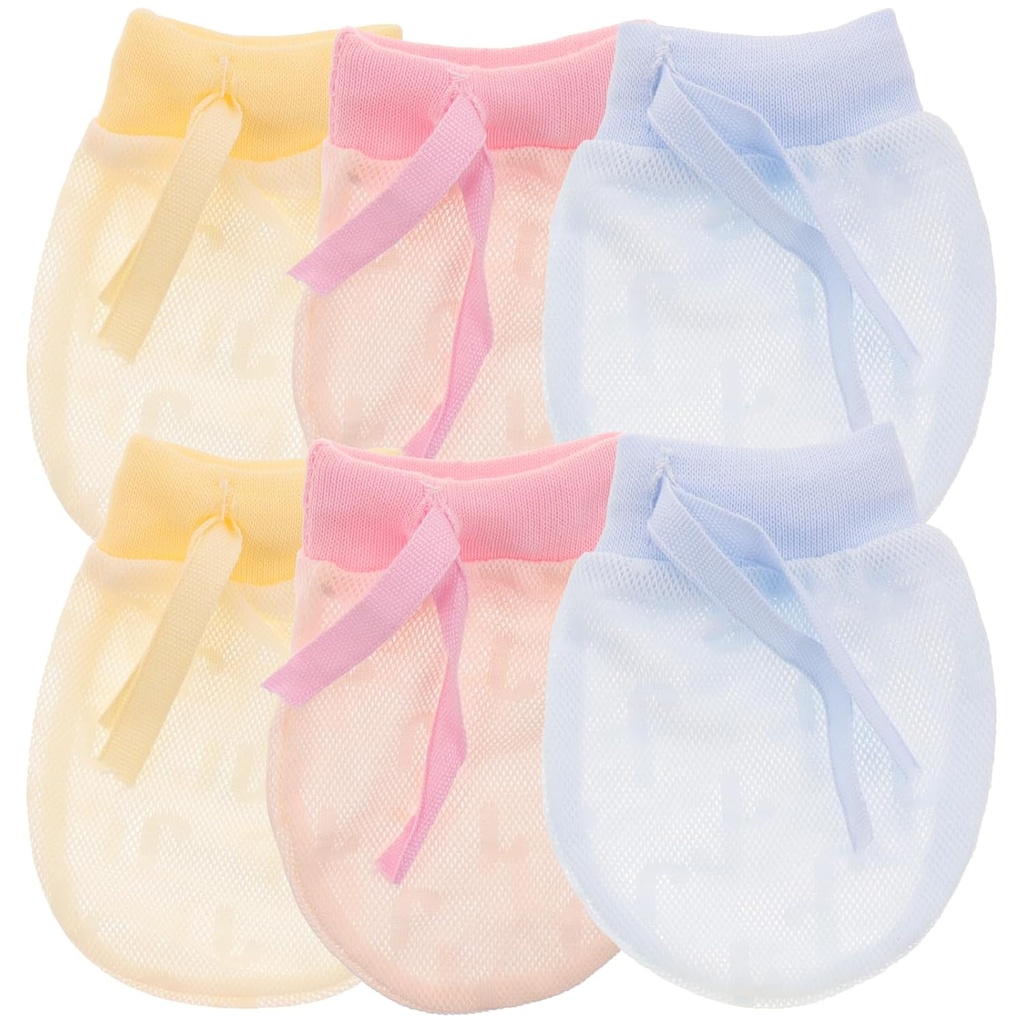 3 Pairs GLEAVI Baby Mesh Gloves Cotton Mittens for Newborns 6-12 Months - Adjustable Drawstring, Breathable, Anti-Scratch Unisex Gloves