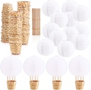 36-Piece Hot Air Balloon Table Centerpiece Decoration Kit with Paper Lanterns, Mini Baskets, and Wooden Sticks - DIY Craft for Weddings, Birthdays, Showers, Parties