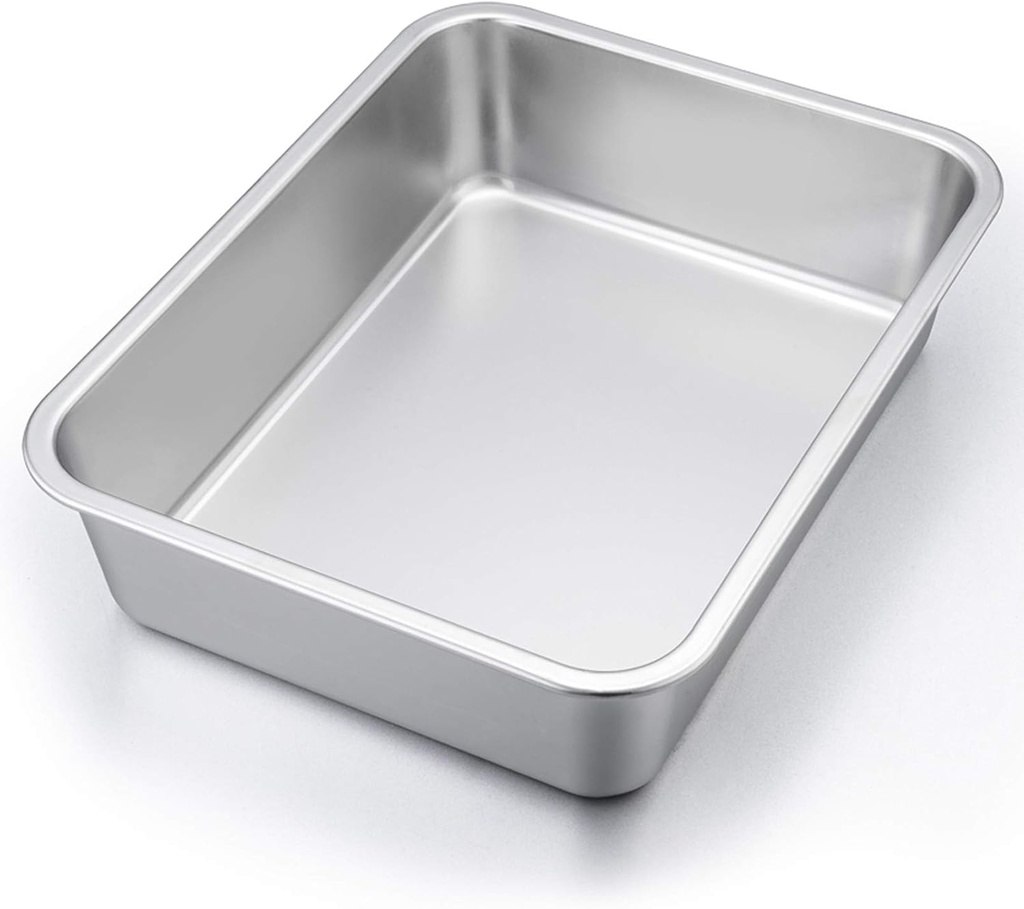 Stainless Steel Lasagna Pan: Rectangular Baking Roaster Cookie Sheet, 12.7"x10"x3.2", Heavy Duty & Dishwasher Safe