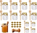 4oz Hexagonal Glass Honey Jars Set with Gold Lids, Wooden Dippers, Bee Charms, and Jutes - Perfect for Baby Showers, Weddings, and Parties - Set of 12 Honey Jars