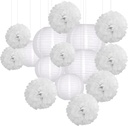 15 Piece White Paper Flowers Pom Poms and Lanterns Set for Wedding and Events
