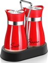 Arrozon Red Salt and Pepper Shakers Set with Holder - 4 oz, Cute Christmas Kitchen Decor, Refillable Design - Home Essentials Housewarming Gifts