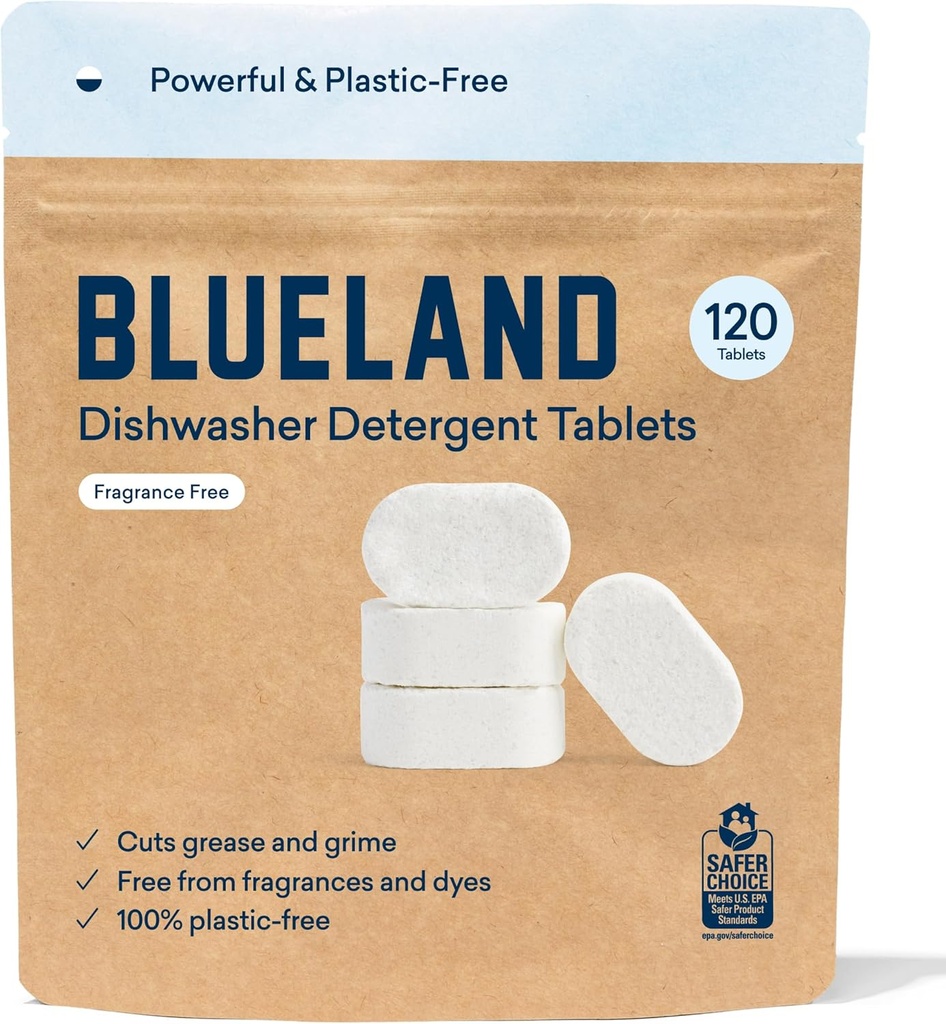 120 Count Unscented Plastic-Free Dishwasher Detergent Tablets by BLUELAND