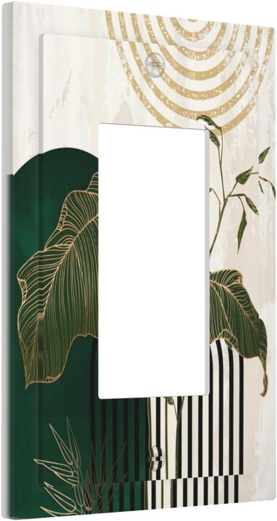 Green Leaf Abstract Mid Century Arch Boho Sun Decorative Outlet Cover for Single Decora GFCI Light Switch Plate - Jumbo Wall Plate Cover