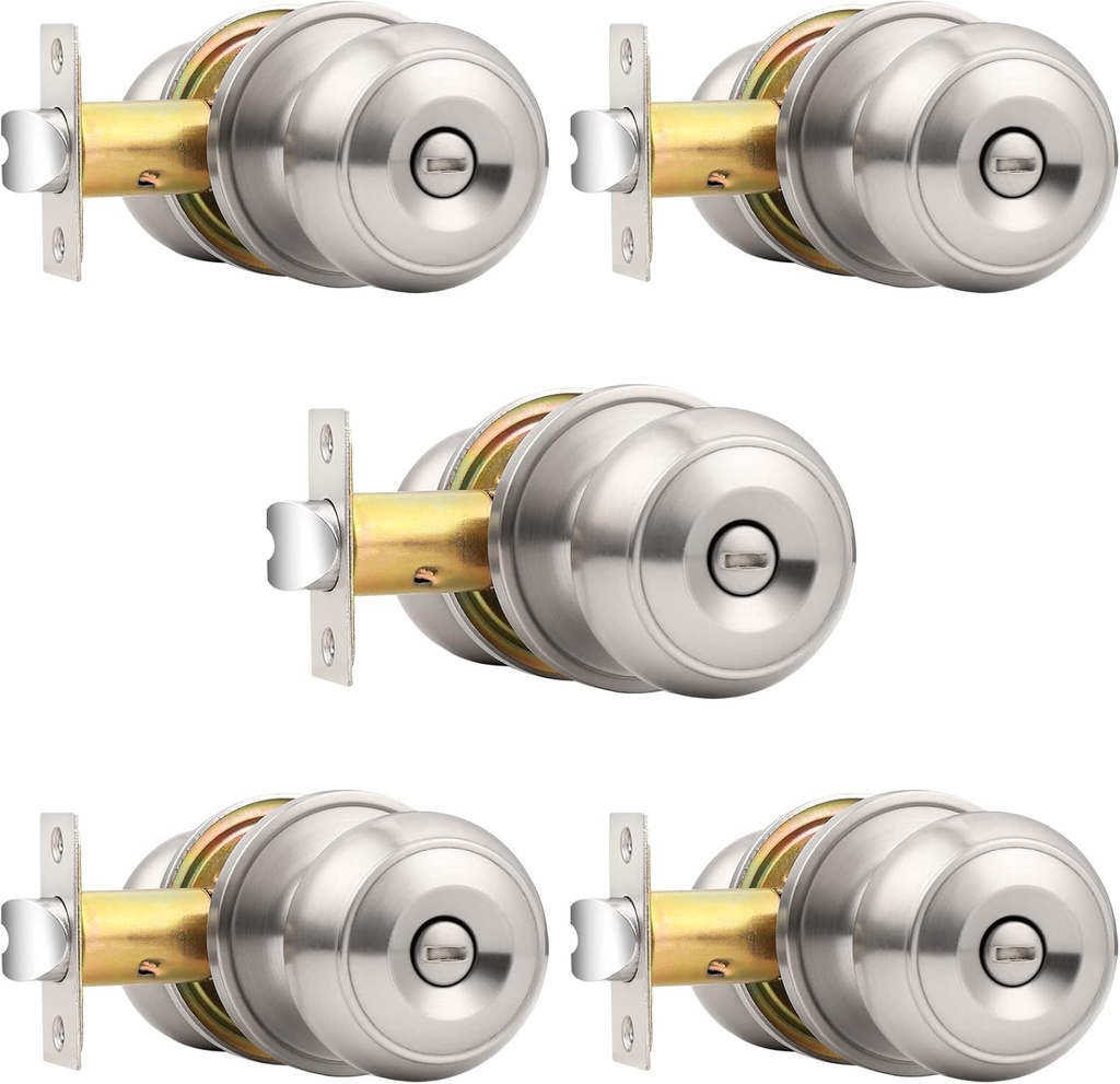 5 Pack Probrico Brushed Nickel Keyless Privacy Interior Door Locksets for Bed/Bath Knobs