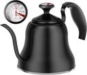 Matte Black Tea Kettle with Thermometer for Stovetop - 0.8 Liter Gooseneck Pot for Pour Over Coffee & Tea, Camping & Home