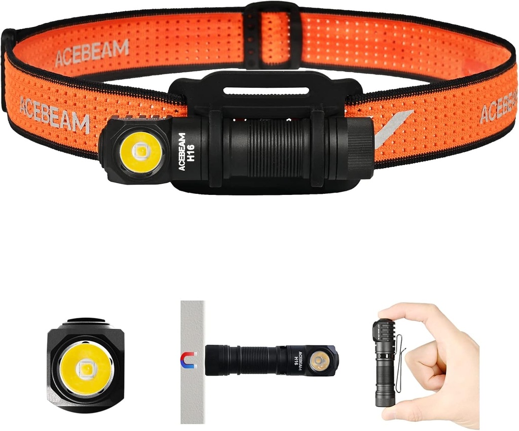 ACEBEAM H16 650 Lumens Rechargeable LED Headlamp with Clip - EDC AA Right Angle Flashlight - High CRI Neutral White 5000K